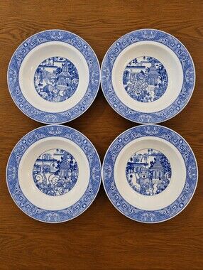 Calamityware Vexations Series 9” Bowls Don Moyer Blue White Set of 4